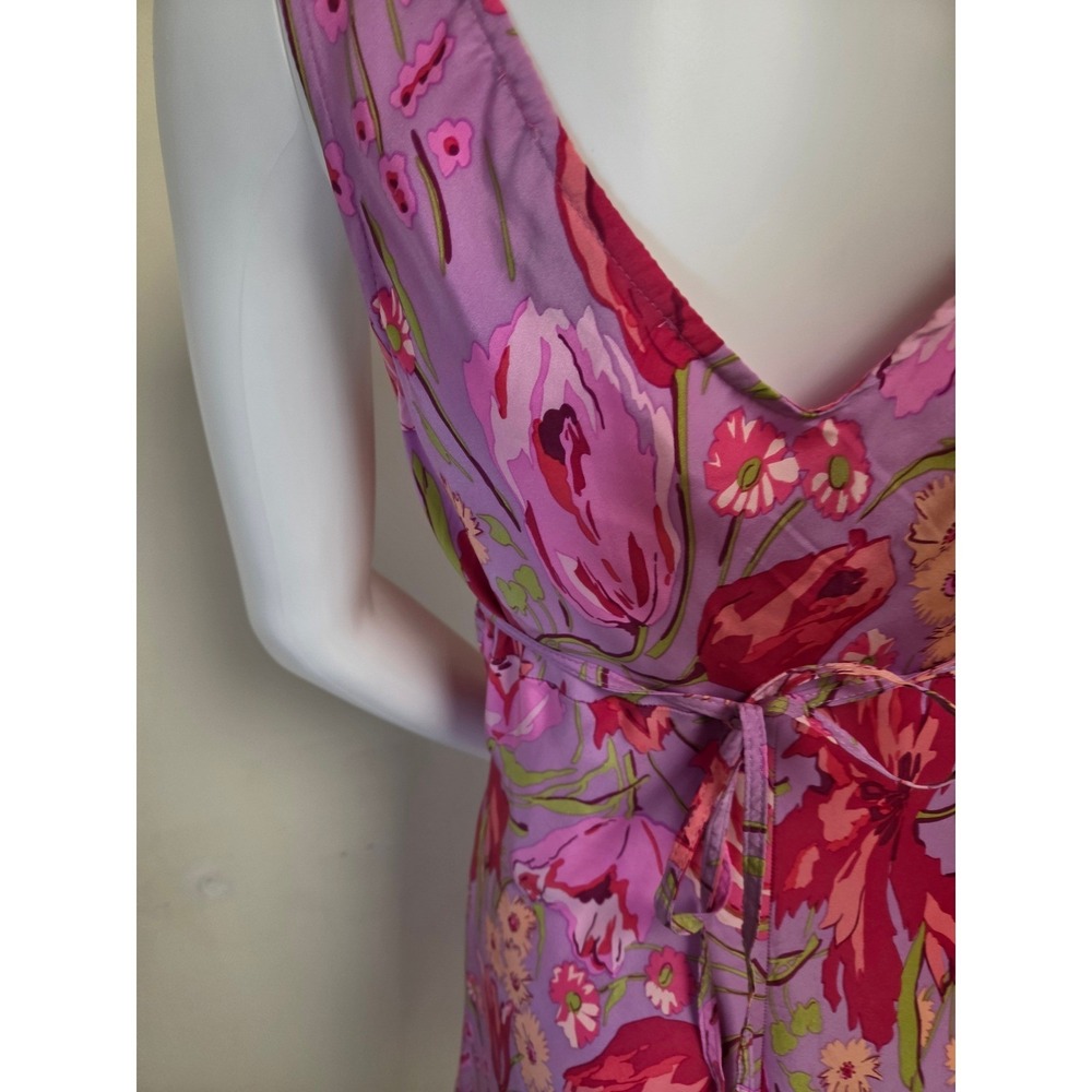 Betsey Johnson Vintage Y2K Pink Floral Silk Slip Dress Ruffle Hem Petite L - Picture 12 of 14